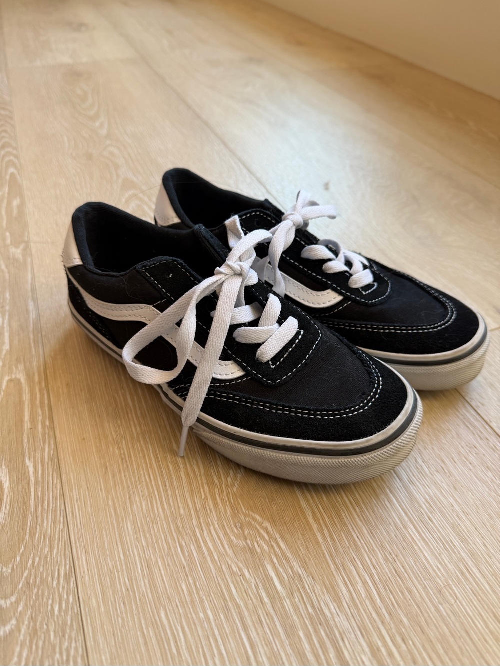 Vans Brooklyn Kids Black and White Skate-Style Sneakers